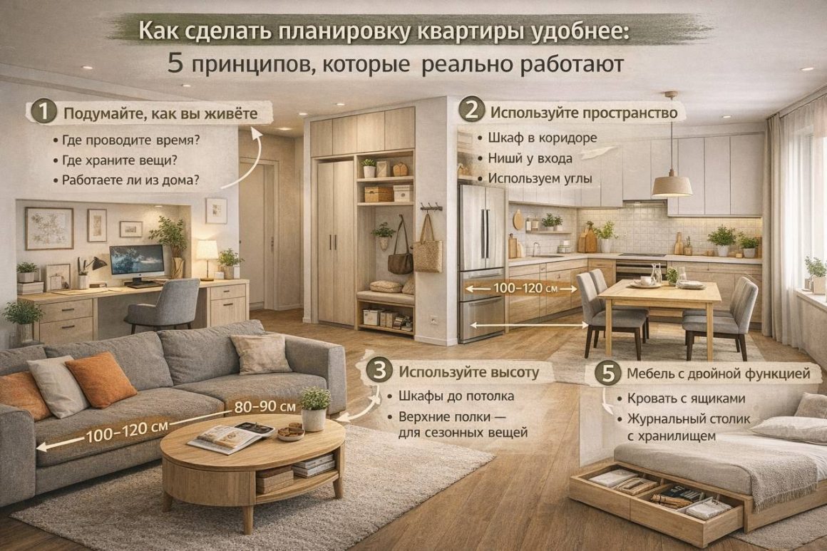 Как сделать планировку квартиры удобнее: 5 принципов, которые действительно работают